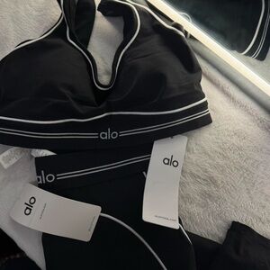 ALO Yoga Black Sports Bra with White Accents
